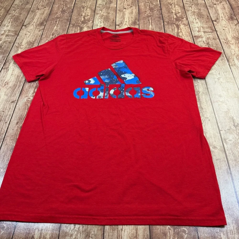Adidas The Go-To Performance Tee Mens Large Red Climalite Graphic Logo Shirt